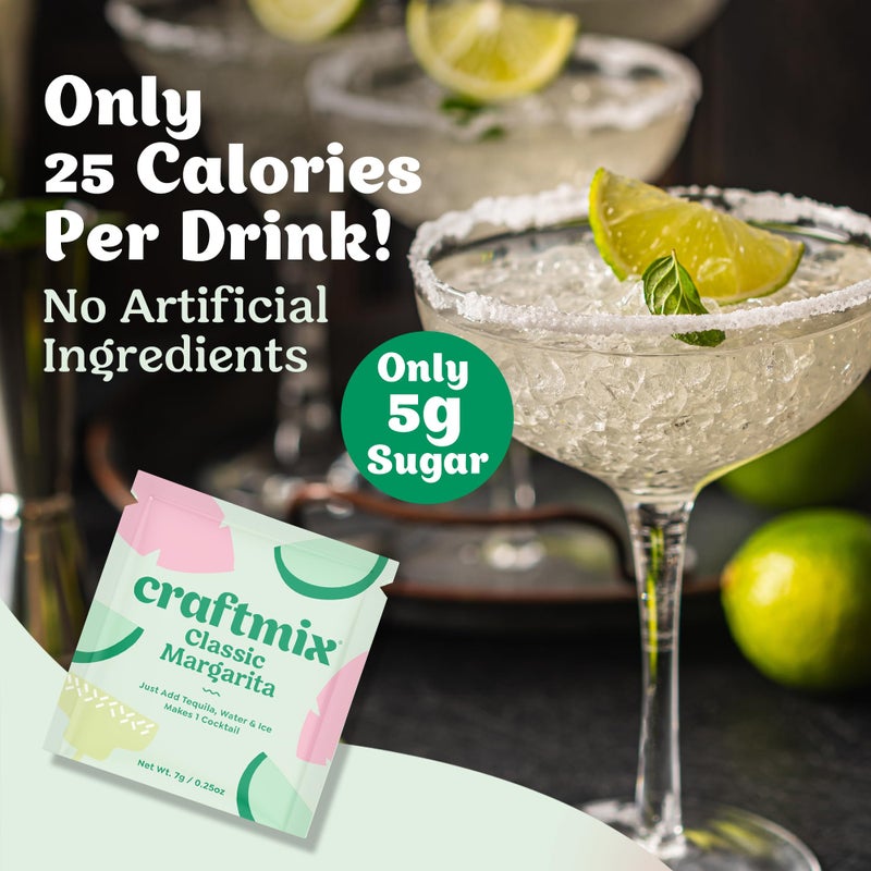 Craftmix Classic Margarita Cocktail & Mocktail Drink Mixer, Skinny Mixes - Water Flavoring Packets - Made With Real Fruit - Vegan, Low-Carb, Low-Sugar, Non-GMO, Dairy Free, Gluten Free, 12 Pack - Image 5